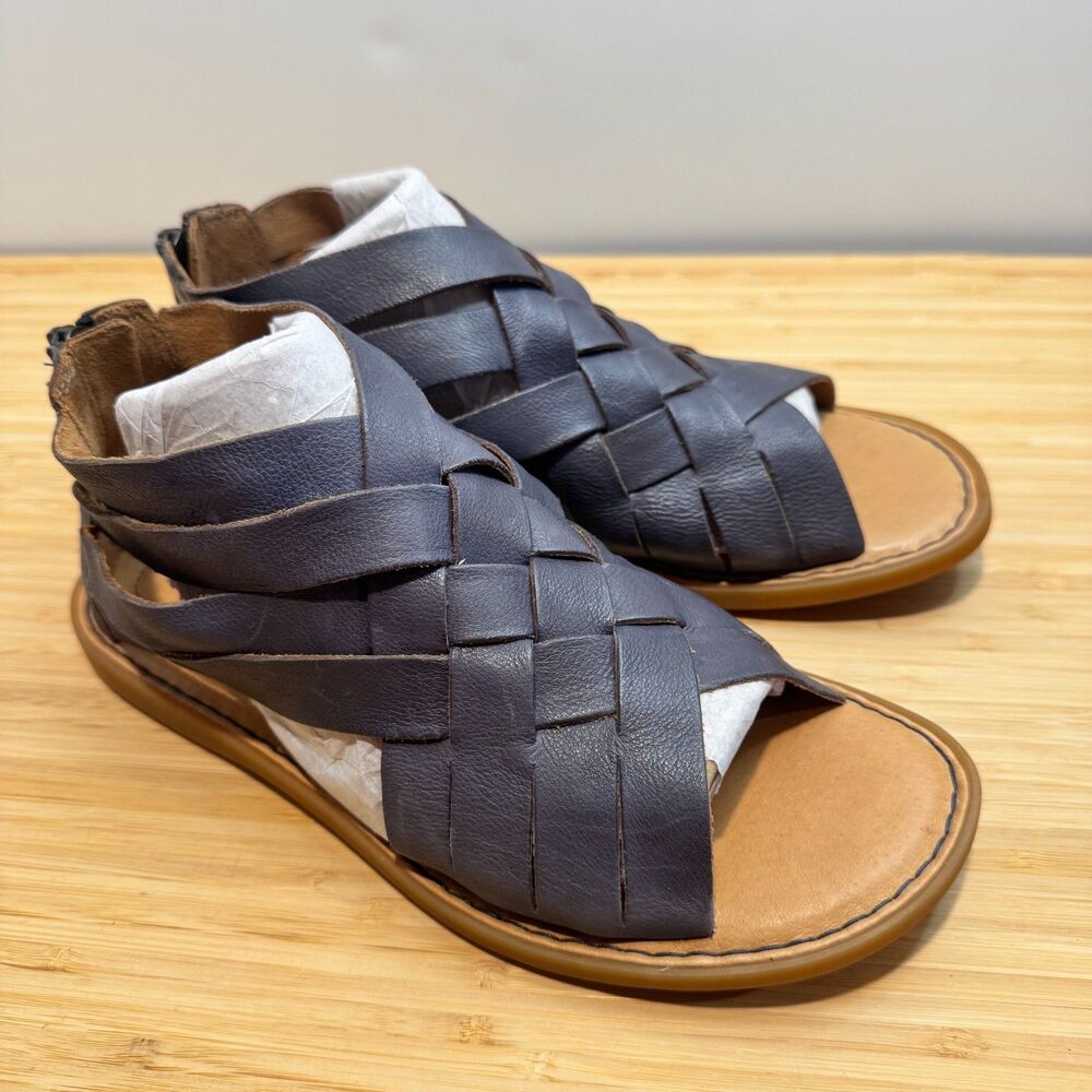 Born Iwa Woven Leather Gladiator Sandals Navy Blue Back Zip Comfort Women's 7M - Picture 3 of 14